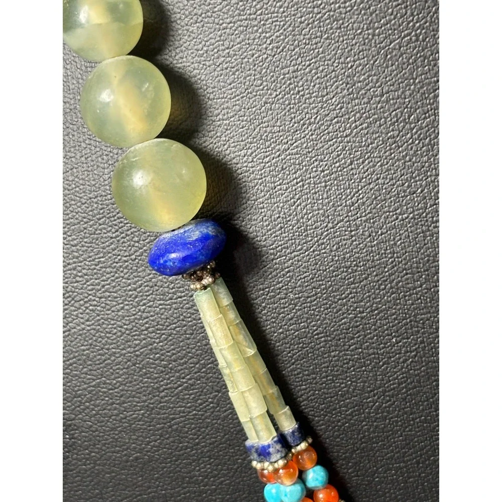 VTG Jade Lapis Lazuli Carnelian Turquoise Multi Strand Beaded Necklace 21.5 Inch